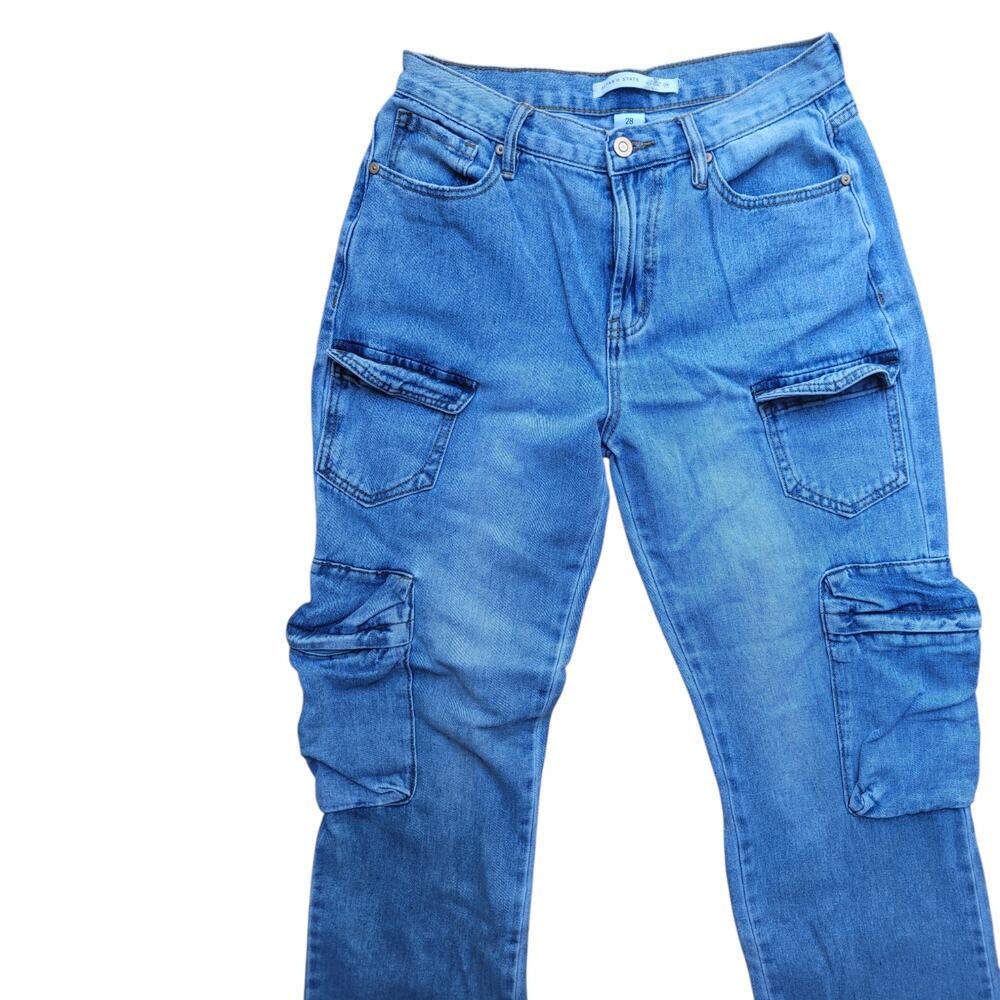 Altar'd State Women's Cargo Jeans Size 28 Straight Leg Utility Denim Pants